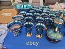 Indiana Blue CARNIVAL GLASS 82 Pieces I Or 2 Has Chips In Them. Nice