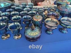 Indiana Blue CARNIVAL GLASS 82 Pieces I Or 2 Has Chips In Them. Nice