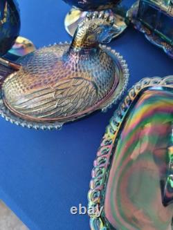 Indiana Blue CARNIVAL GLASS 82 Pieces I Or 2 Has Chips In Them. Nice