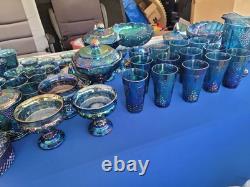 Indiana Blue CARNIVAL GLASS 82 Pieces I Or 2 Has Chips In Them. Nice