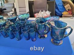 Indiana Blue CARNIVAL GLASS 82 Pieces I Or 2 Has Chips In Them. Nice