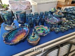 Indiana Blue CARNIVAL GLASS 82 Pieces I Or 2 Has Chips In Them. Nice