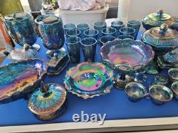 Indiana Blue CARNIVAL GLASS 82 Pieces I Or 2 Has Chips In Them. Nice