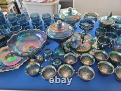 Indiana Blue CARNIVAL GLASS 82 Pieces I Or 2 Has Chips In Them. Nice