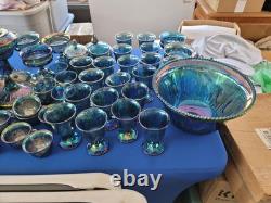 Indiana Blue CARNIVAL GLASS 82 Pieces I Or 2 Has Chips In Them. Nice
