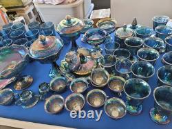 Indiana Blue CARNIVAL GLASS 82 Pieces I Or 2 Has Chips In Them. Nice