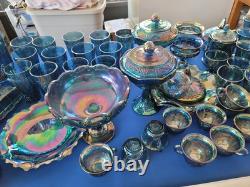 Indiana Blue CARNIVAL GLASS 82 Pieces I Or 2 Has Chips In Them. Nice