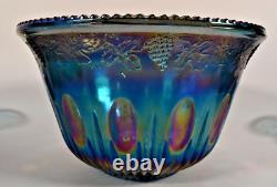 Indiana Blue Carnival Glass Punch Bowl Set With 12 Cups Hooks and Ladle