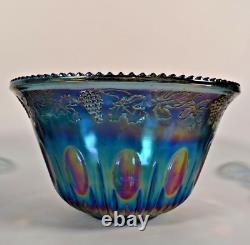 Indiana Blue Carnival Glass Punch Bowl Set With 12 Cups Hooks and Ladle