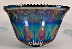 Indiana Blue Carnival Glass Punch Bowl Set With 12 Cups Hooks and Ladle