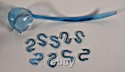 Indiana Blue Carnival Glass Punch Bowl Set With 12 Cups Hooks and Ladle