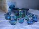 Iridescent Blue Carnival Glass 26 piece Princess Punch Bowl Set (New in Box)