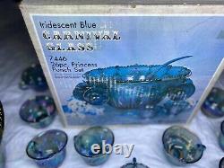 Iridescent Blue Carnival Glass 26 piece Princess Punch Bowl Set (New in Box)