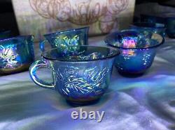 Iridescent Blue Carnival Glass 26 piece Princess Punch Bowl Set (New in Box)