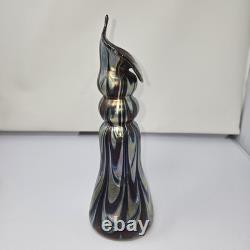 Iridescent Tall Vase By Saul Alcaraz #2021 Blown Glass Swirl Flower Lily