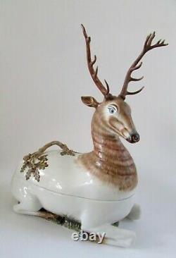 Italian Ceramic Stag/Deer Acorn Tureen in style of Tony Duquette