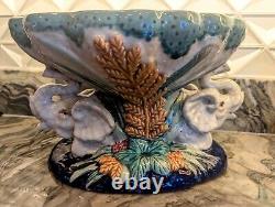 Italian Majolica Bowl With Elephants, Mid-20th Century, Victorian Styled