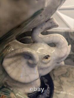 Italian Majolica Bowl With Elephants, Mid-20th Century, Victorian Styled