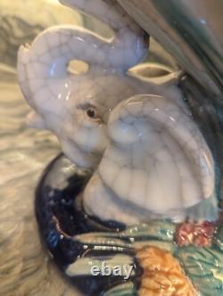 Italian Majolica Bowl With Elephants, Mid-20th Century, Victorian Styled