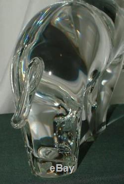 JOEL SMITH Steuben Glass LG RHINOCEROS RHINO w STERLING BIRD Figurine NEW IN BOX