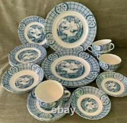 JOHNSON BROS (19 Pcs. SET) Plates Cups & Saucers Bowls Mongolia Gray/Flow Blue