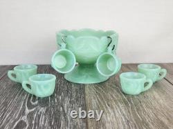 Jadeite Green Milk Glass Strawberry Mini Punch Bowl Set