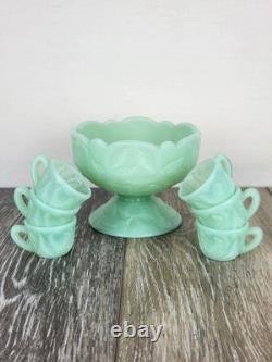Jadeite Green Milk Glass Strawberry Mini Punch Bowl Set