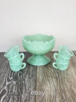 Jadeite Green Milk Glass Strawberry Mini Punch Bowl Set