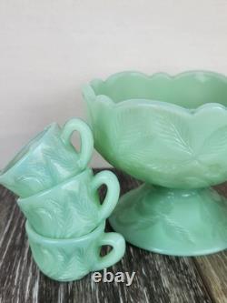 Jadeite Green Milk Glass Strawberry Mini Punch Bowl Set