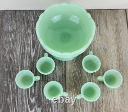 Jadeite Green Milk Glass Strawberry Mini Punch Bowl Set