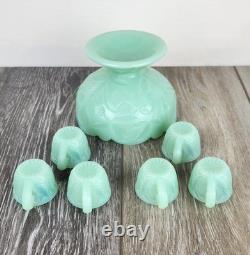 Jadeite Green Milk Glass Strawberry Mini Punch Bowl Set