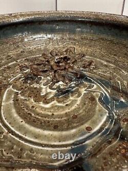 John Glick Plum Tree Pottery Brown 3D Art Pottery Decorative Bowl 10 3/4