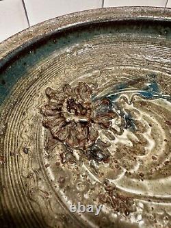 John Glick Plum Tree Pottery Brown 3D Art Pottery Decorative Bowl 10 3/4