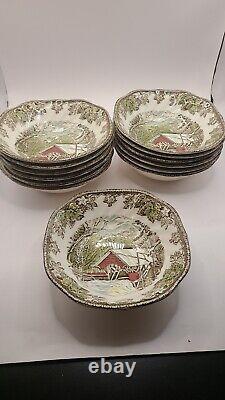 Johnson Brothers Friendly Village Square Cereal Bowls Covered Bridge Set Of 13