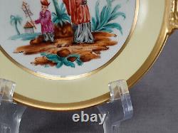 KPM Berlin Hand Painted Chinese Figures Yellow & Gold Small Handled Bowl / Dish