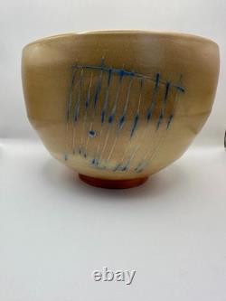 Korean Studio Pottery Bowl Cobalt Slip Lines, Modern Buncheong Aesthetic Korean Studio Pottery Bowl Cobalt Slip Lines, Modern Buncheong Aesthetic