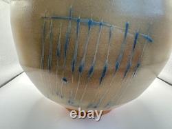 Korean Studio Pottery Bowl Cobalt Slip Lines, Modern Buncheong Aesthetic Korean Studio Pottery Bowl Cobalt Slip Lines, Modern Buncheong Aesthetic