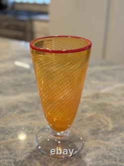 Kosta Boda Vase-Red Rim & Orange Footed Base Crys & Glass By Bertiel Vallien