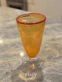 Kosta Boda Vase-Red Rim & Orange Footed Base Crys & Glass By Bertiel Vallien