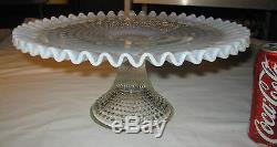 Large Antique Vintage Fenton White Opalescent French Cake Pedestal Plate Stand