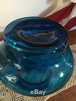 LARGE Blenko Glass #7328 Turquoise Blue Decanter Jar & Lid John Nickerson VTG 73