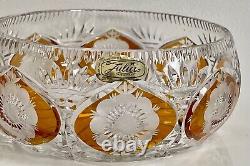 LARGE Vintage 1960's Julia Glassworks Amber Cut To Clear Crystal Made In Poland