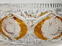 LARGE Vintage 1960's Julia Glassworks Amber Cut To Clear Crystal Made In Poland