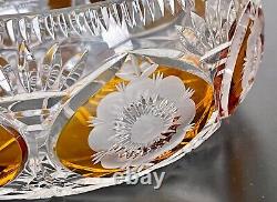 LARGE Vintage 1960's Julia Glassworks Amber Cut To Clear Crystal Made In Poland