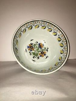 LC2 Large Staffordshire Pearlware Mixing Bowl Leeds Floral 5 Color Ca. 1820's