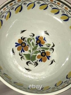 LC2 Large Staffordshire Pearlware Mixing Bowl Leeds Floral 5 Color Ca. 1820's