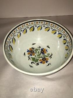 LC2 Large Staffordshire Pearlware Mixing Bowl Leeds Floral 5 Color Ca. 1820's