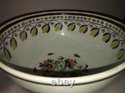 LC2 Large Staffordshire Pearlware Mixing Bowl Leeds Floral 5 Color Ca. 1820's