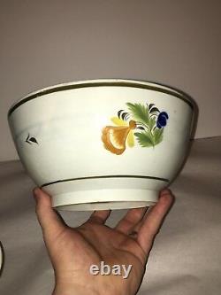 LC2 Large Staffordshire Pearlware Mixing Bowl Leeds Floral 5 Color Ca. 1820's