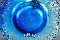 LCT Tiffany Favrile blue iridescent glass compote large bowl signed